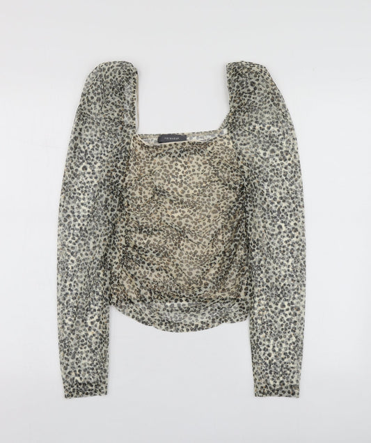 Primark Womens Beige Animal Print Polyester Basic Blouse Size 2XS Square Neck