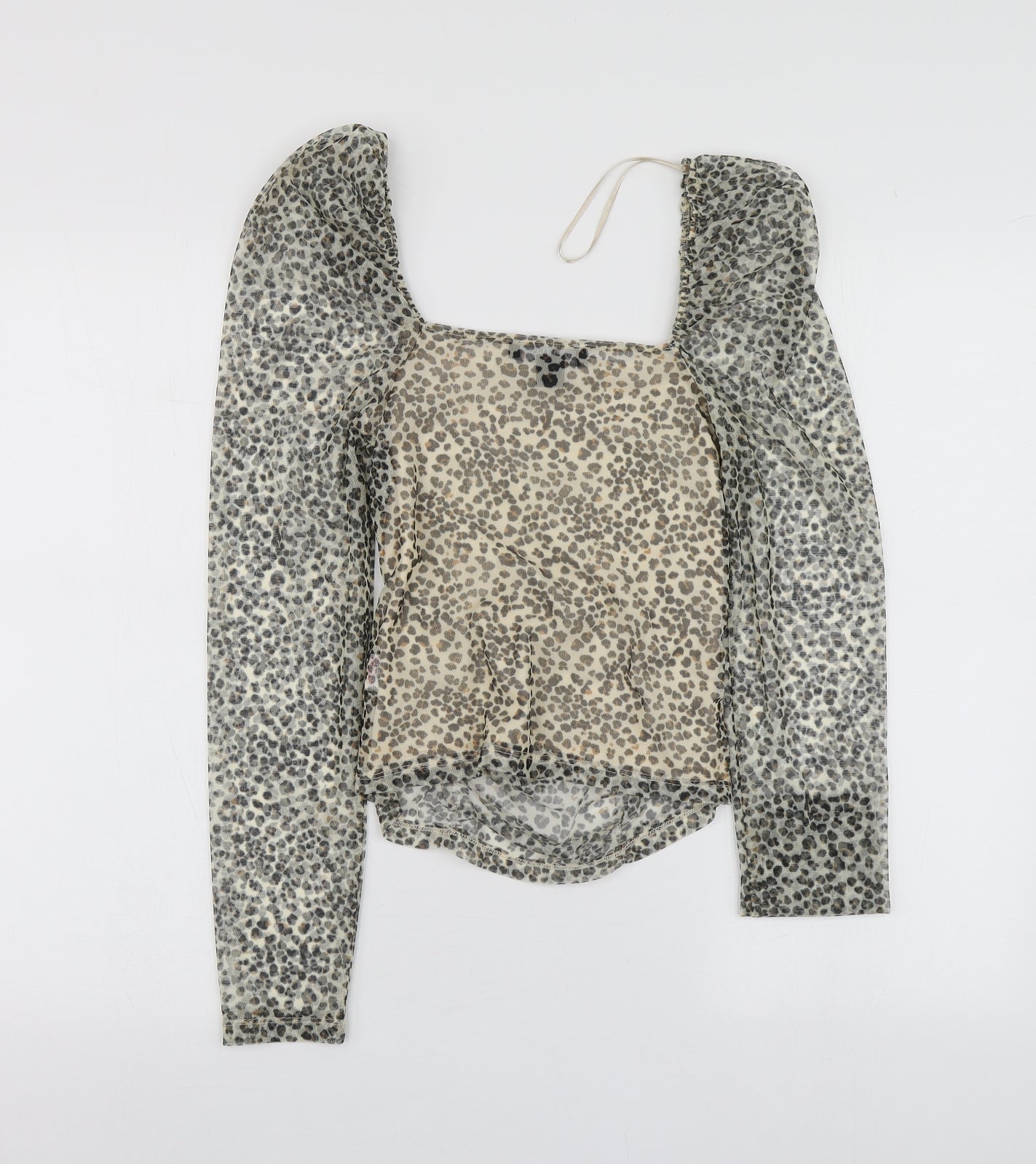 Primark Womens Beige Animal Print Polyester Basic Blouse Size 2XS Square Neck
