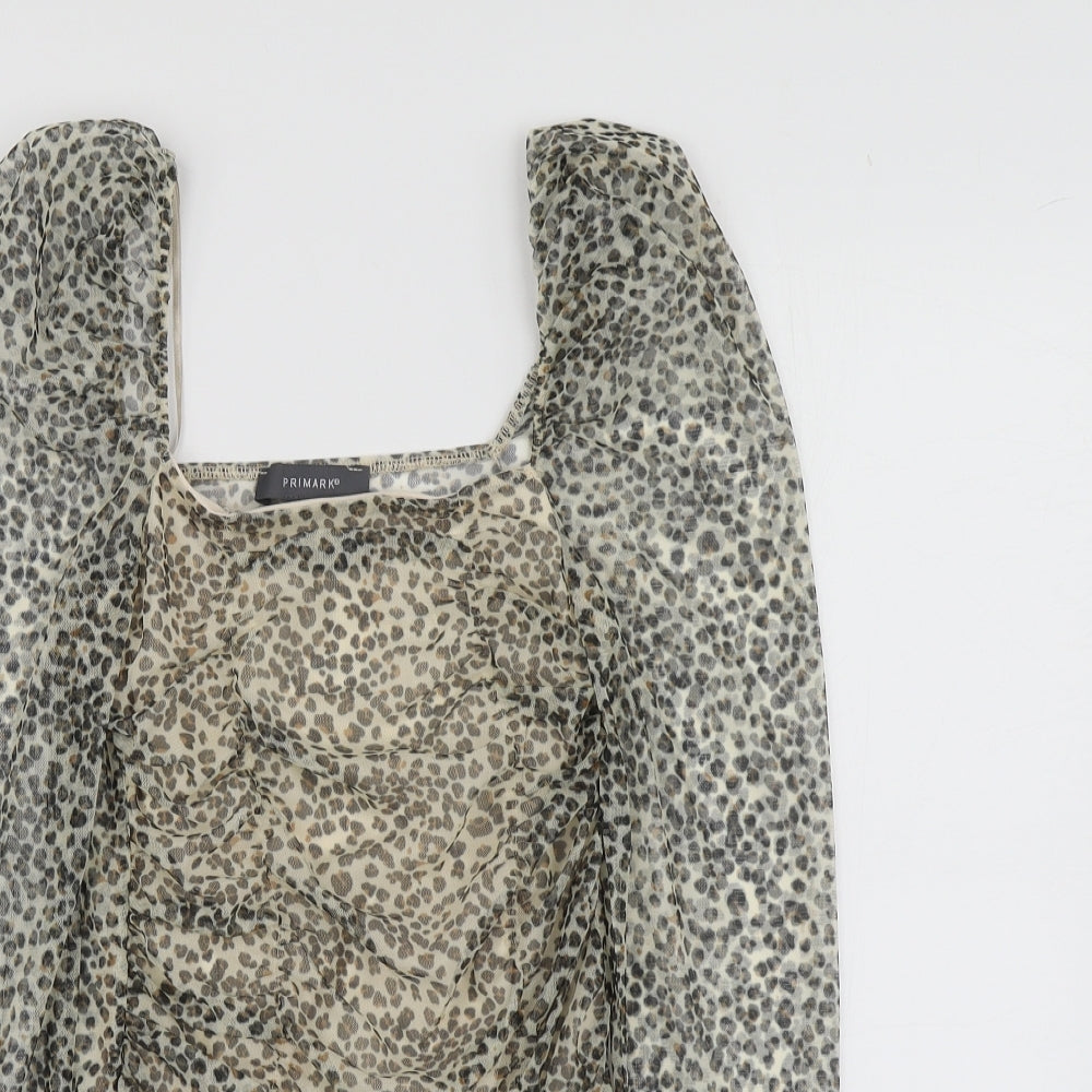 Primark Womens Beige Animal Print Polyester Basic Blouse Size 2XS Square Neck