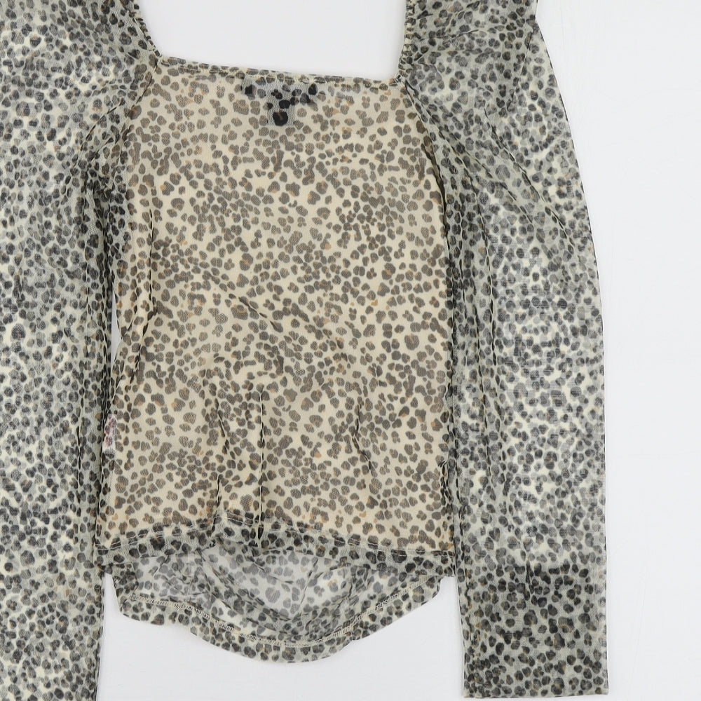 Primark Womens Beige Animal Print Polyester Basic Blouse Size 2XS Square Neck