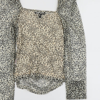 Primark Womens Beige Animal Print Polyester Basic Blouse Size 2XS Square Neck