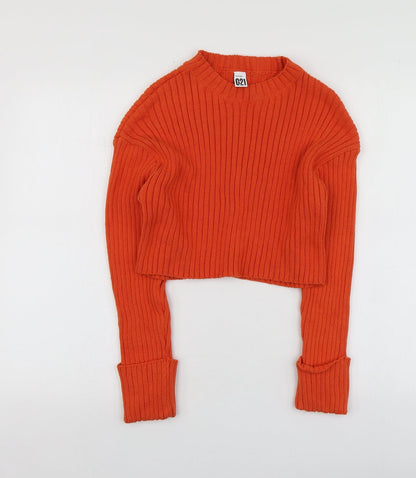 George Womens Orange Round Neck  Cotton Pullover Jumper Size XS