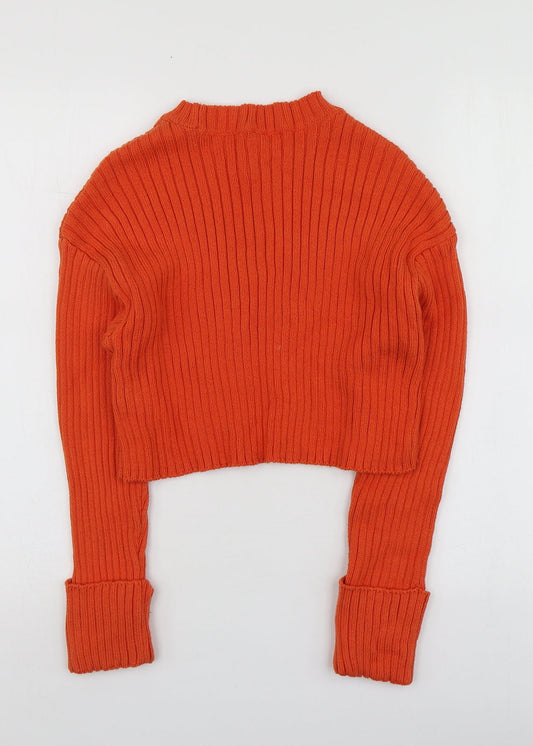 George Womens Orange Round Neck  Cotton Pullover Jumper Size XS
