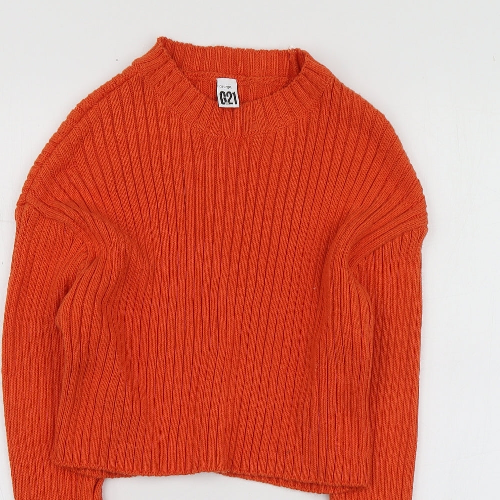 George Womens Orange Round Neck  Cotton Pullover Jumper Size XS