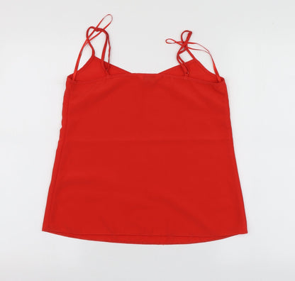 Miss Selfridge Womens Red  Polyester Basic T-Shirt Size 6 V-Neck