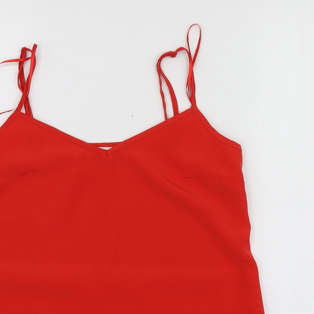 Miss Selfridge Womens Red  Polyester Basic T-Shirt Size 6 V-Neck