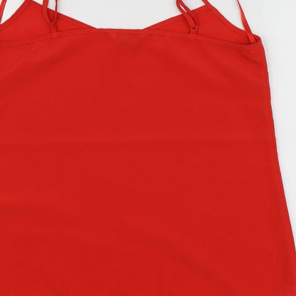 Miss Selfridge Womens Red  Polyester Basic T-Shirt Size 6 V-Neck