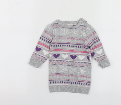 BHS Girls Grey Geometric Cotton Pullover Jumper Size 6-9 Months