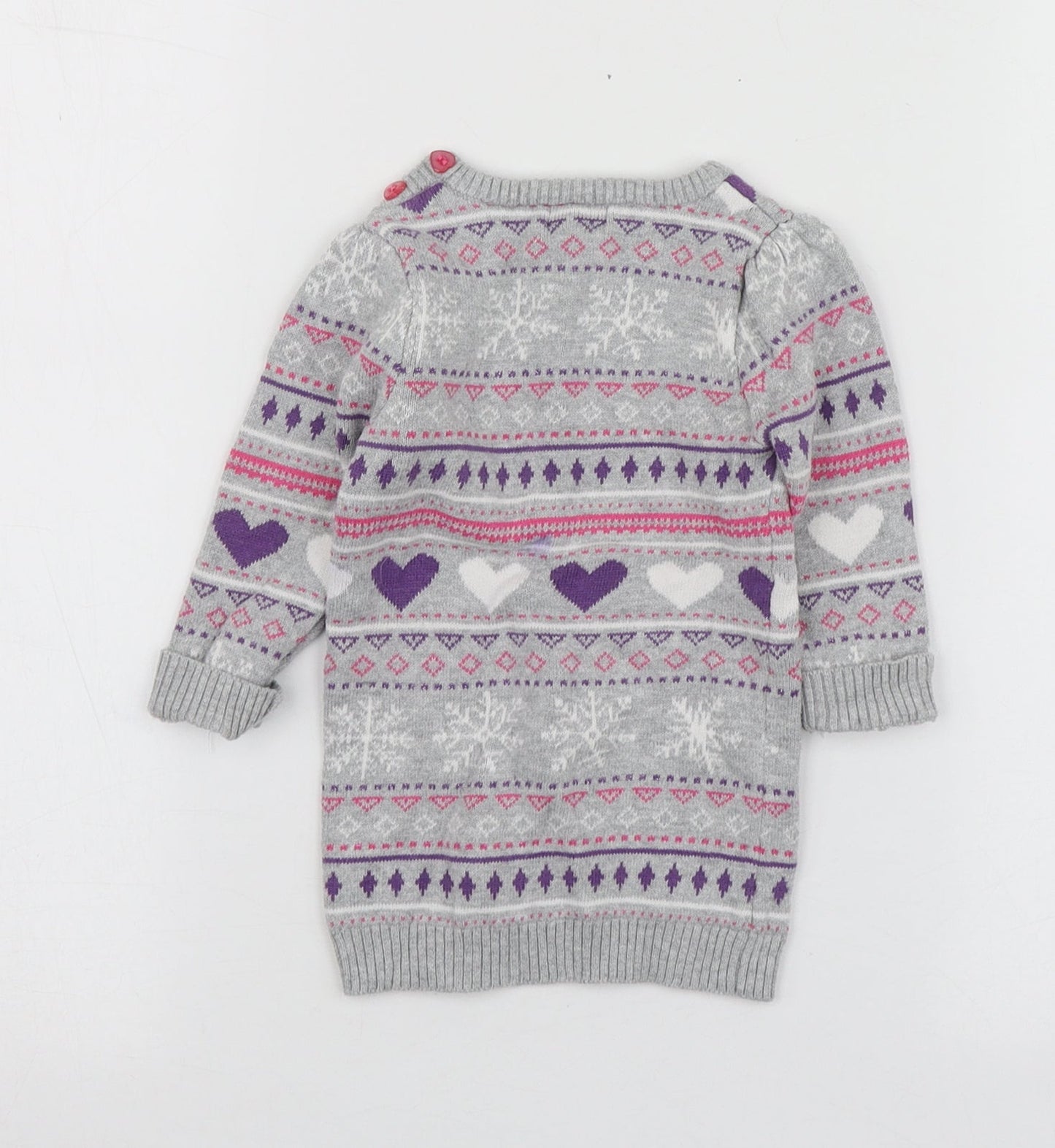 BHS Girls Grey Geometric Cotton Pullover Jumper Size 6-9 Months