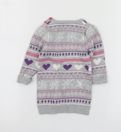 BHS Girls Grey Geometric Cotton Pullover Jumper Size 6-9 Months