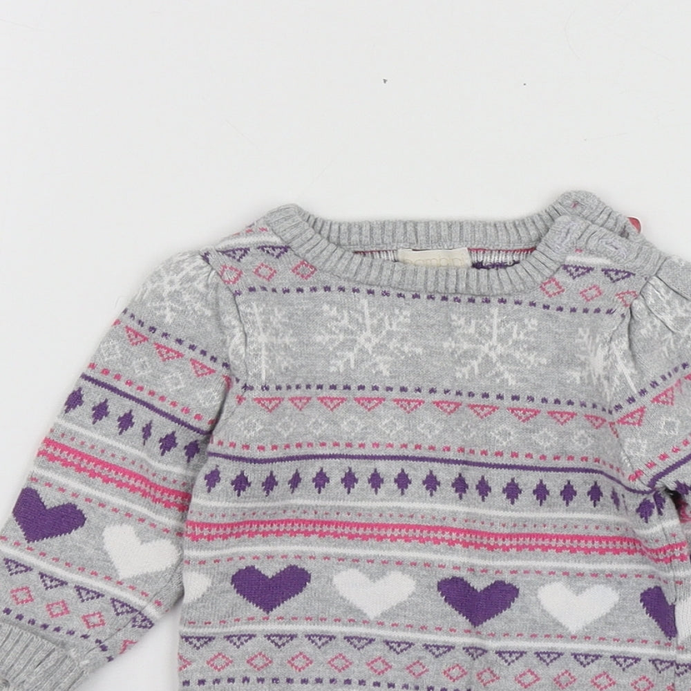 BHS Girls Grey Geometric Cotton Pullover Jumper Size 6-9 Months