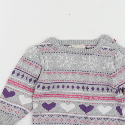 BHS Girls Grey Geometric Cotton Pullover Jumper Size 6-9 Months