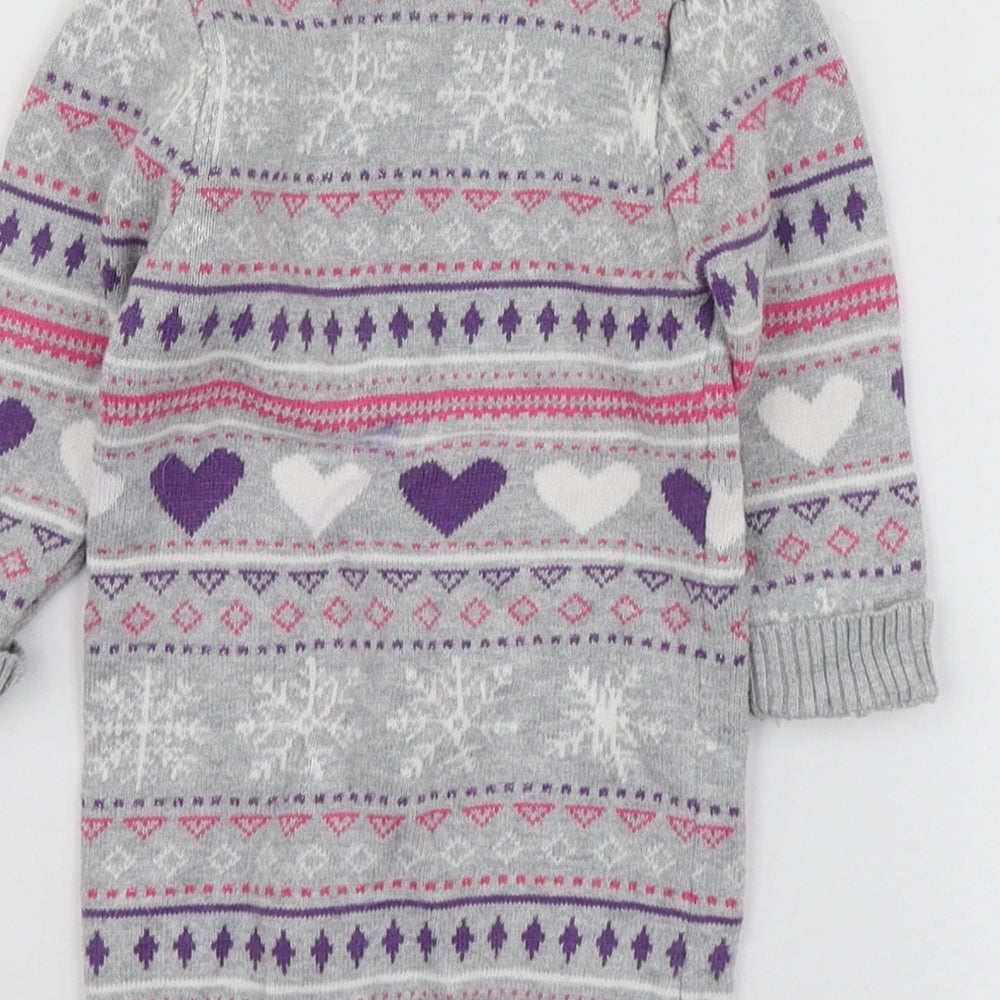 BHS Girls Grey Geometric Cotton Pullover Jumper Size 6-9 Months
