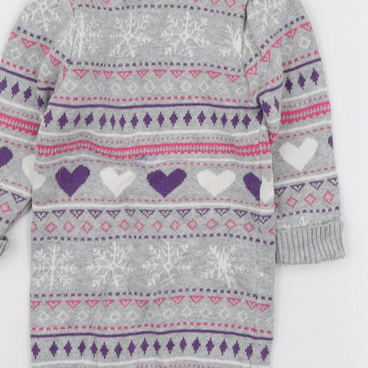 BHS Girls Grey Geometric Cotton Pullover Jumper Size 6-9 Months