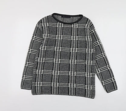 M7S Womens Black Round Neck Plaid Acrylic Pullover Jumper Size 6