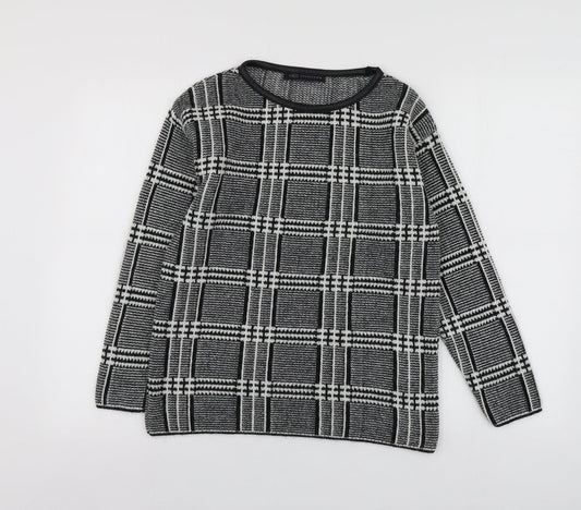 M7S Womens Black Round Neck Plaid Acrylic Pullover Jumper Size 6