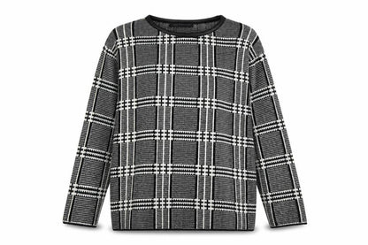 M7S Womens Black Round Neck Plaid Acrylic Pullover Jumper Size 6