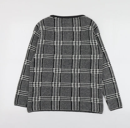 M7S Womens Black Round Neck Plaid Acrylic Pullover Jumper Size 6