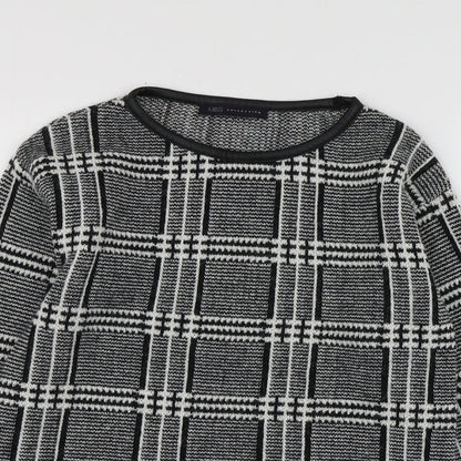 M7S Womens Black Round Neck Plaid Acrylic Pullover Jumper Size 6
