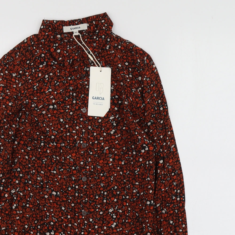 Garcia Womens Red Floral Modal Basic Button-Up Size XS Collared