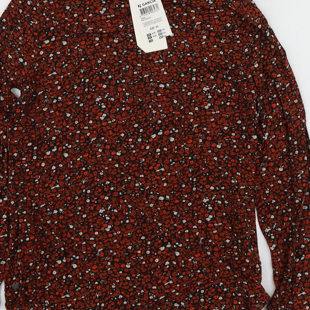 Garcia Womens Red Floral Modal Basic Button-Up Size XS Collared