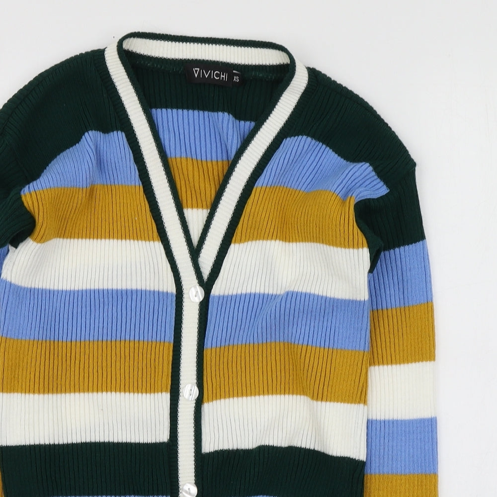 Ivichi Womens  V-Neck Striped Acrylic Cardigan Jumper Size XS