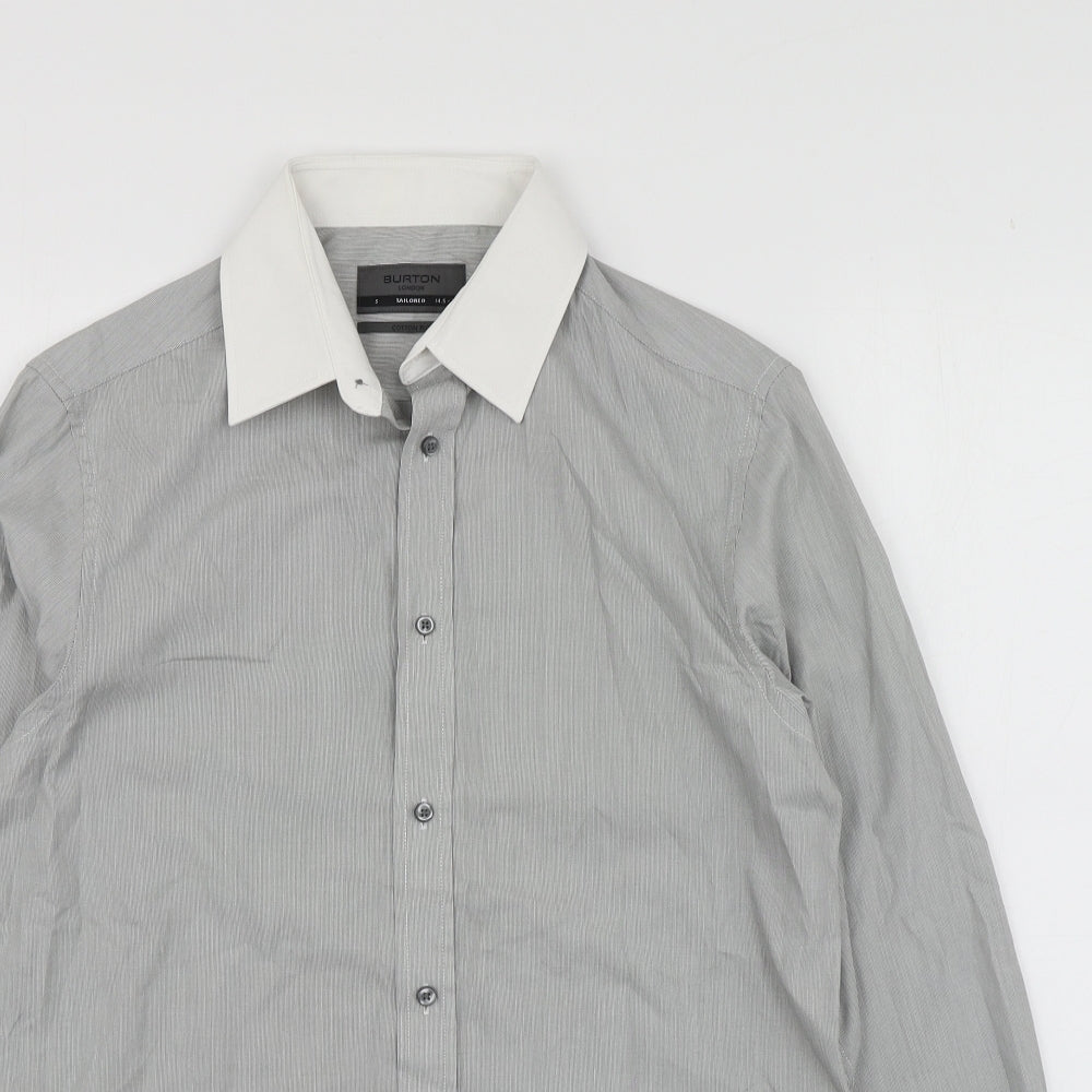Mens UK Size S Burton Grey  Button-Up Long Sleeve Casual Shirt
