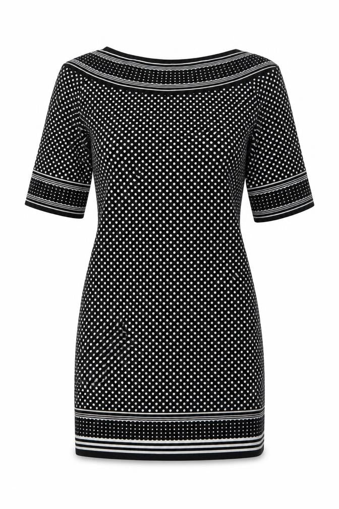 Max Studio Womens Black Polka Dot Rayon A-Line  Size S  Round Neck