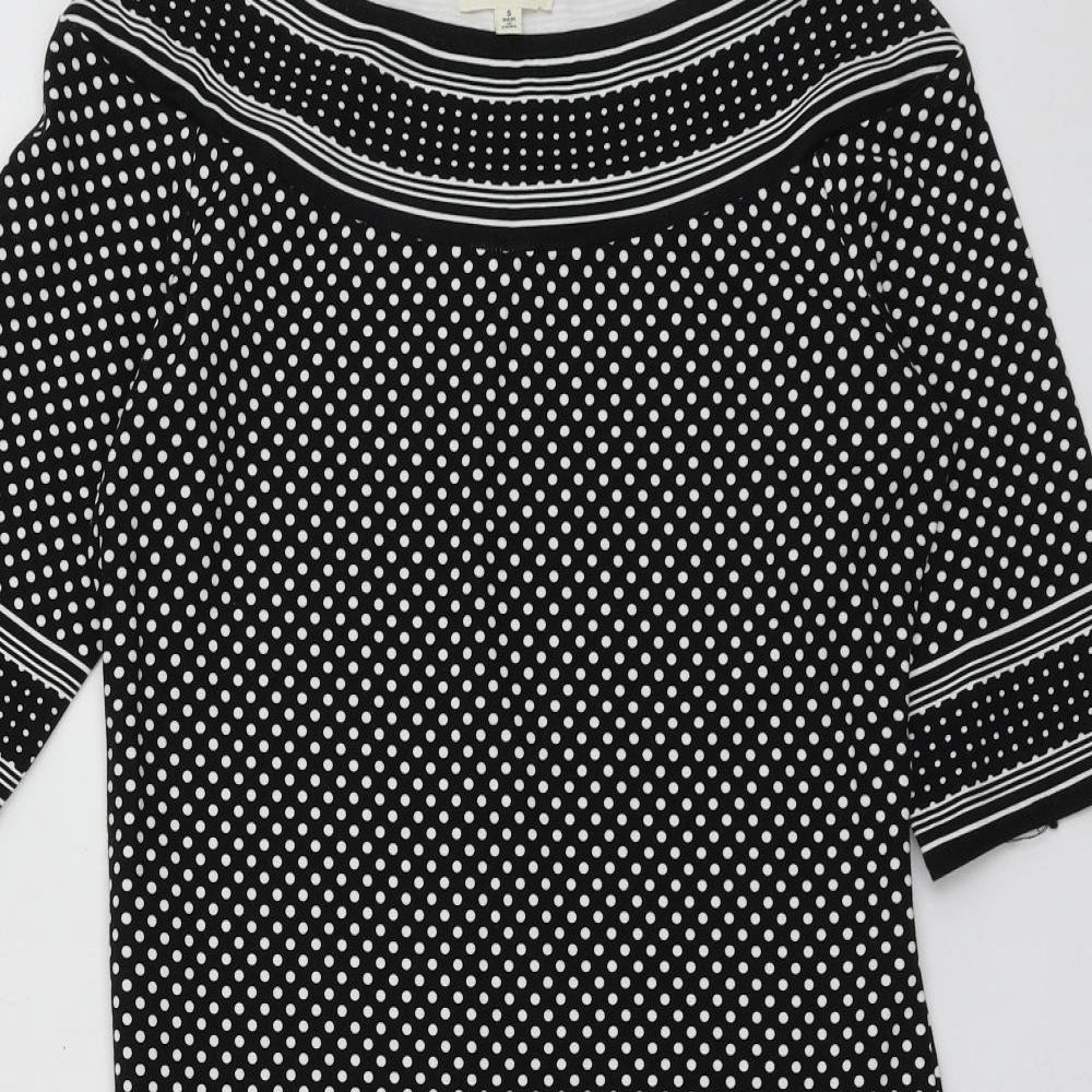 Max Studio Womens Black Polka Dot Rayon A-Line  Size S  Round Neck