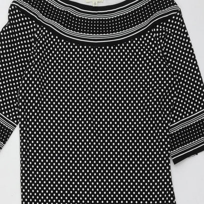 Max Studio Womens Black Polka Dot Rayon A-Line  Size S  Round Neck