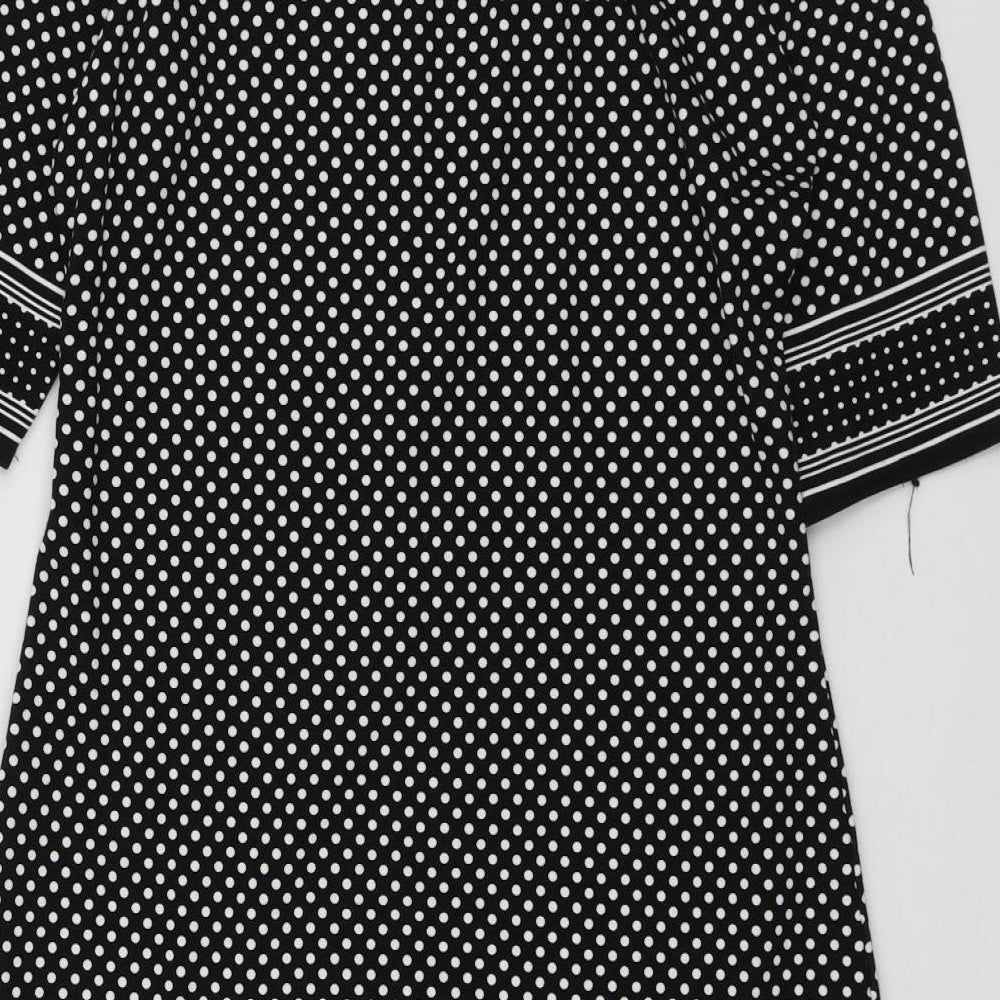 Max Studio Womens Black Polka Dot Rayon A-Line  Size S  Round Neck