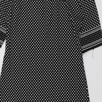 Max Studio Womens Black Polka Dot Rayon A-Line  Size S  Round Neck
