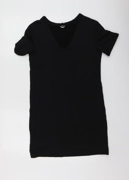 Bershka Womens Black  Polyester Basic T-Shirt Size S Round Neck
