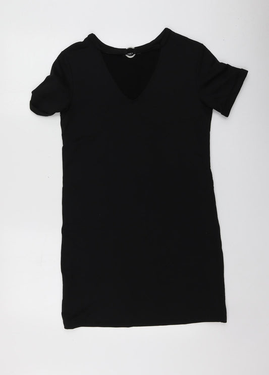 Bershka Womens Black  Polyester Basic T-Shirt Size S Round Neck