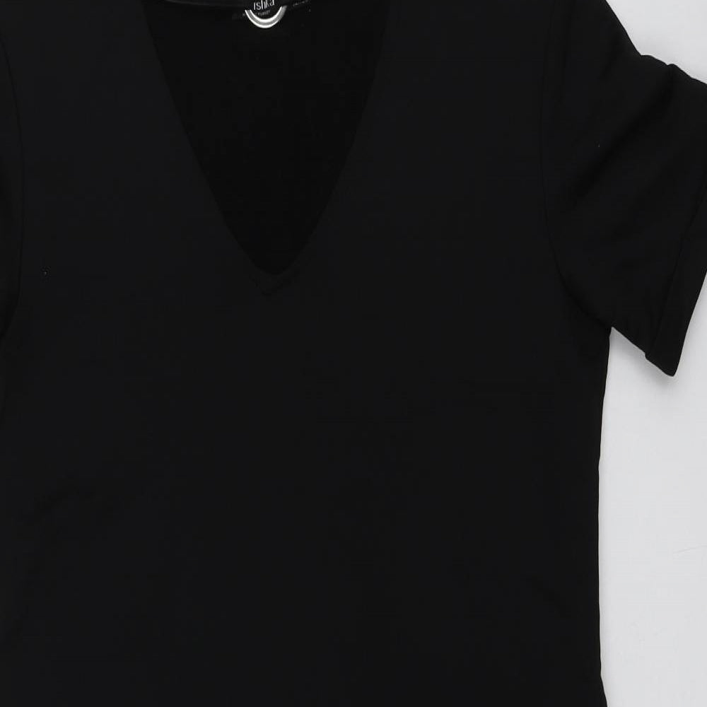 Bershka Womens Black  Polyester Basic T-Shirt Size S Round Neck