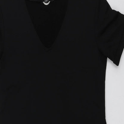 Bershka Womens Black  Polyester Basic T-Shirt Size S Round Neck