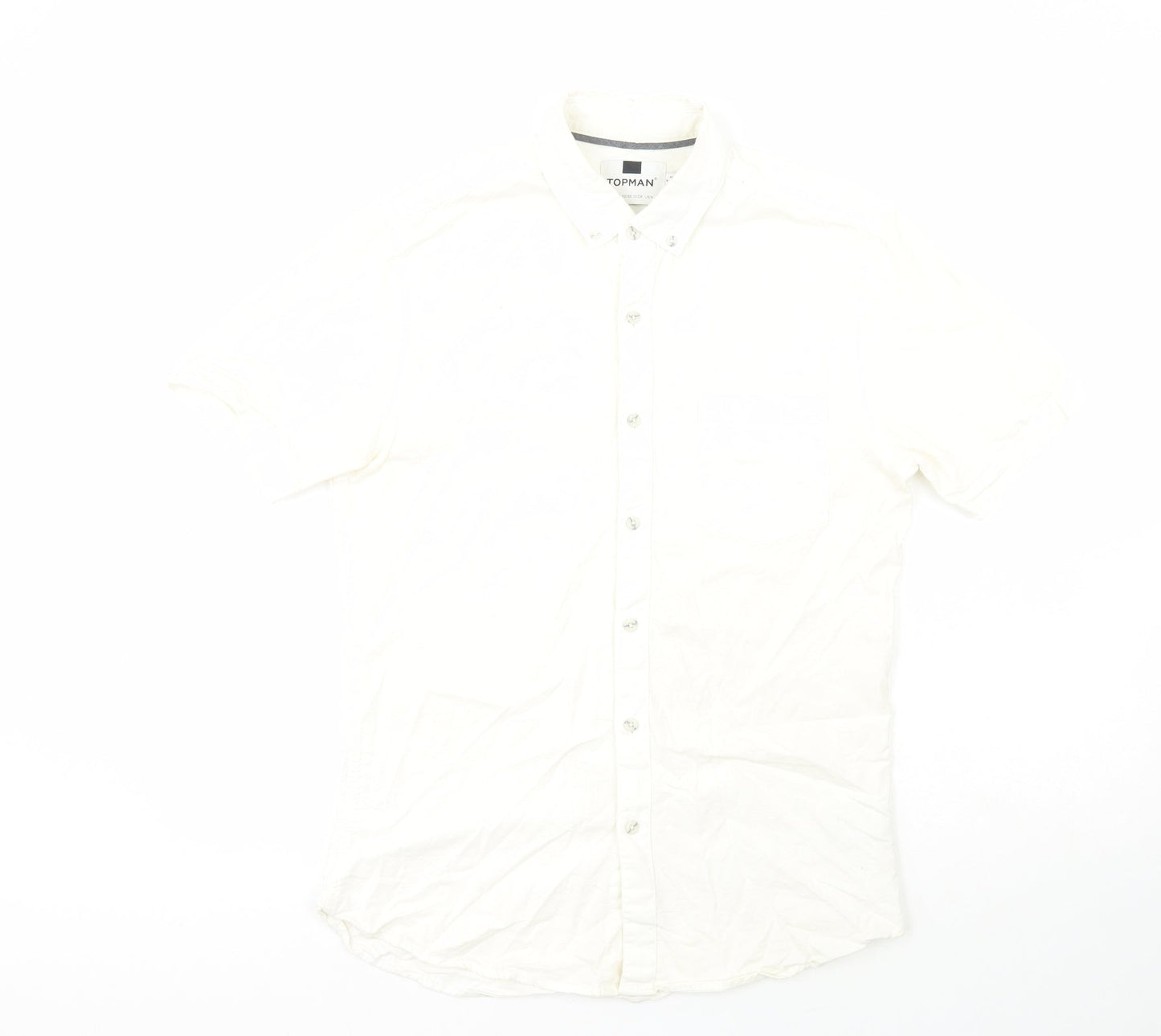 Mens UK Size M Topshop White  Button-Up Short Sleeve Casual Shirt