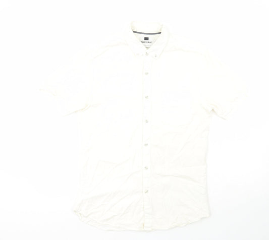 Topshop Mens White  Cotton  Button-Up Size M Collared