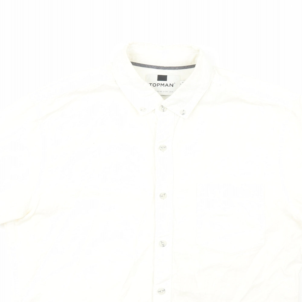 Mens UK Size M Topshop White  Button-Up Short Sleeve Casual Shirt