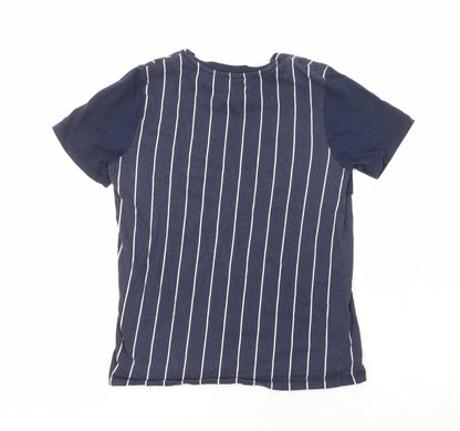 George Boys Blue Striped 100% Cotton Kimono T-Shirt Size 11-12 Years Crew Neck