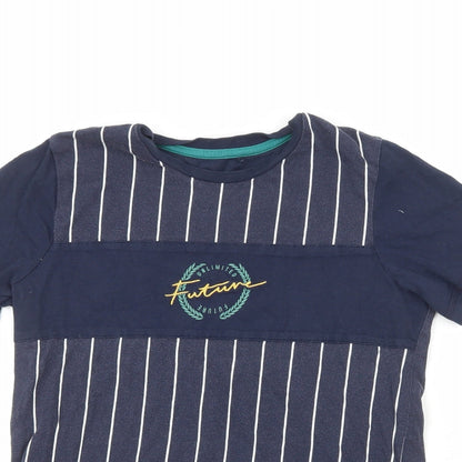 George Boys Blue Striped 100% Cotton Kimono T-Shirt Size 11-12 Years Crew Neck