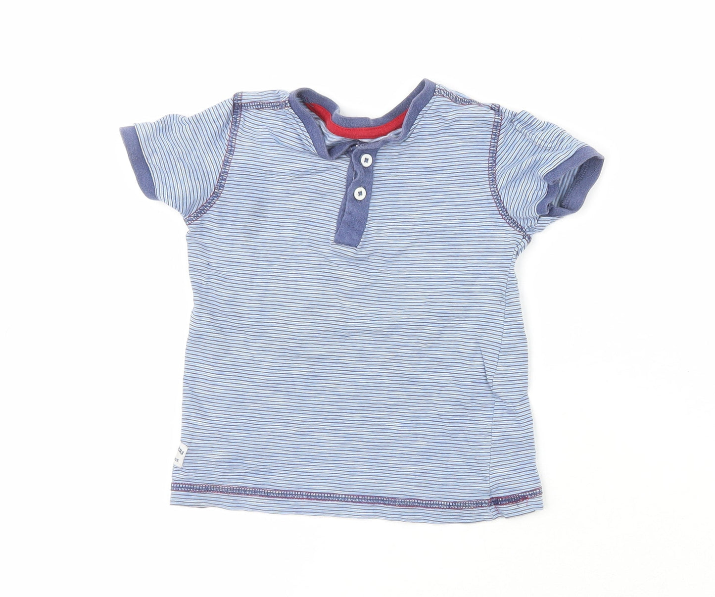 Woolworths Boys Blue Striped 100% Cotton Pullover T-Shirt Size 2-3 Years Crew Neck