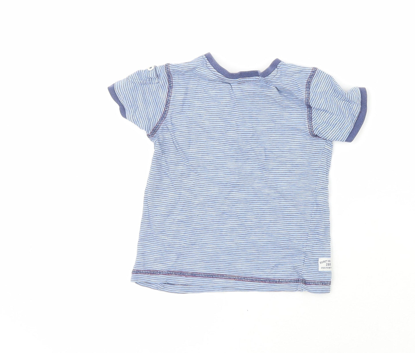 Woolworths Boys Blue Striped 100% Cotton Pullover T-Shirt Size 2-3 Years Crew Neck