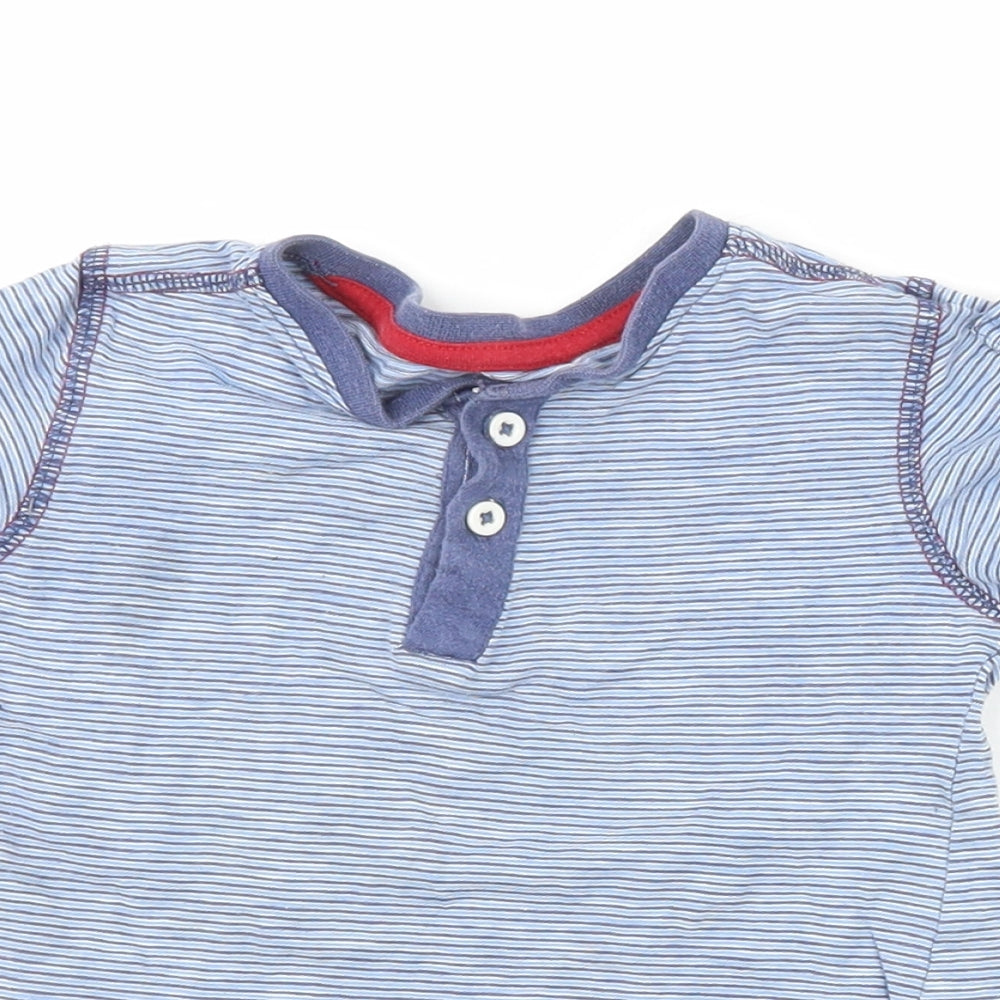 Woolworths Boys Blue Striped 100% Cotton Pullover T-Shirt Size 2-3 Years Crew Neck