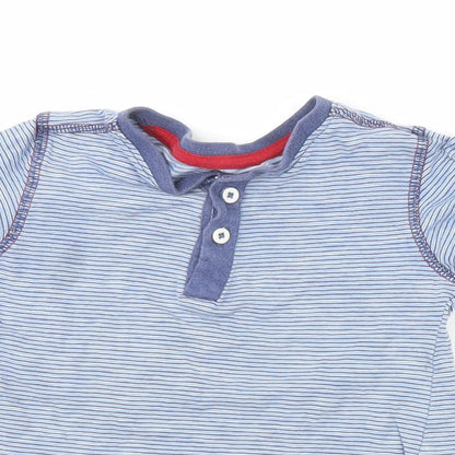 Woolworths Boys Blue Striped 100% Cotton Pullover T-Shirt Size 2-3 Years Crew Neck