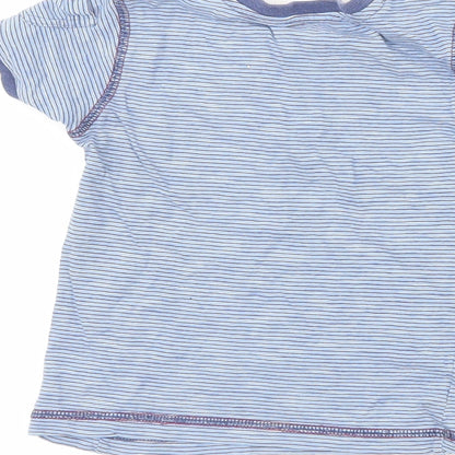 Woolworths Boys Blue Striped 100% Cotton Pullover T-Shirt Size 2-3 Years Crew Neck