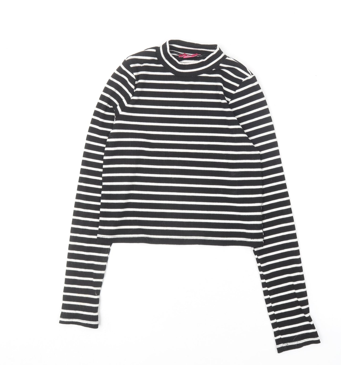 YD Girls Black Striped Viscose Basic T-Shirt Size 12-13 Years Round Neck