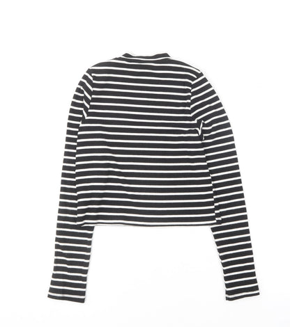 YD Girls Black Striped Viscose Basic T-Shirt Size 12-13 Years Round Neck