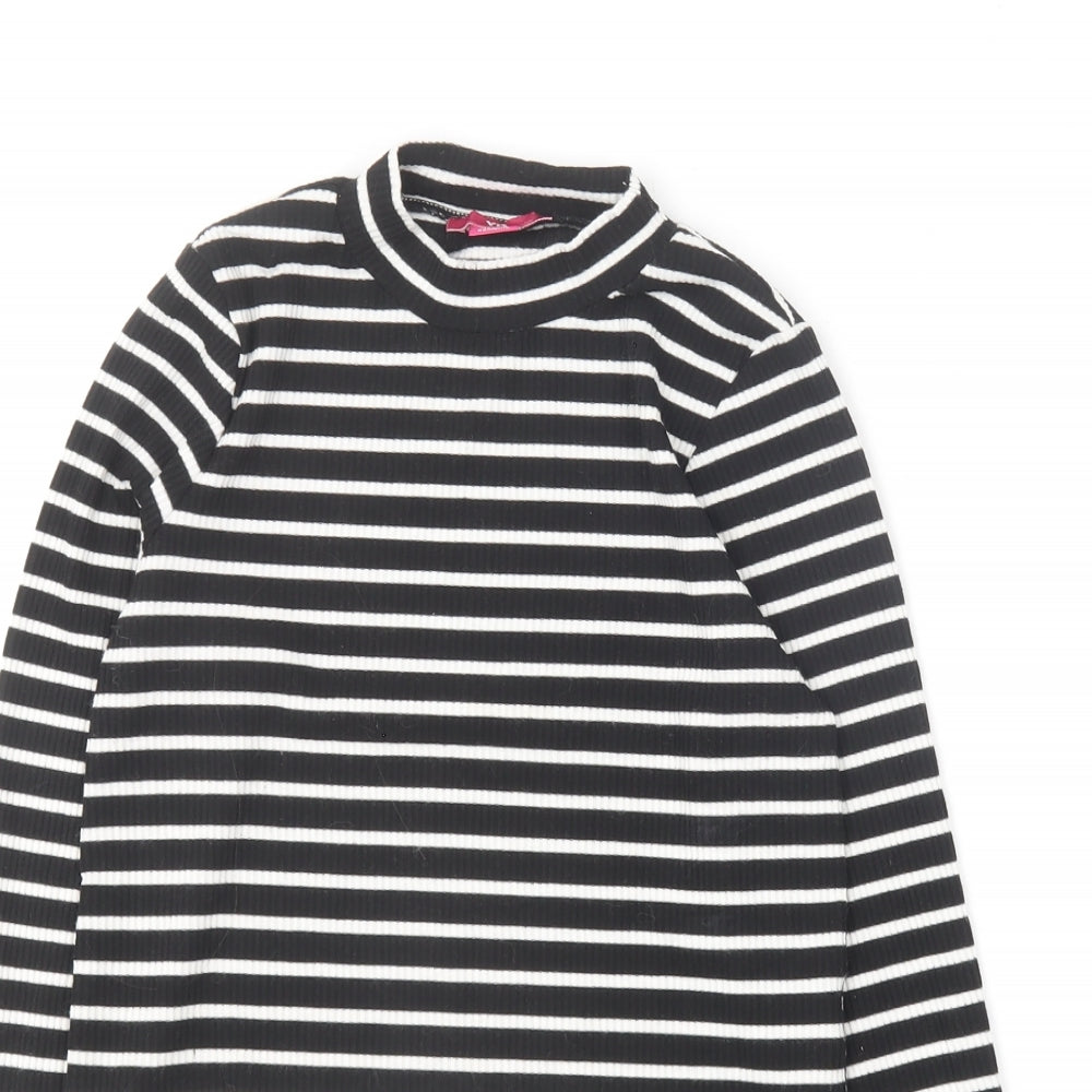 YD Girls Black Striped Viscose Basic T-Shirt Size 12-13 Years Round Neck