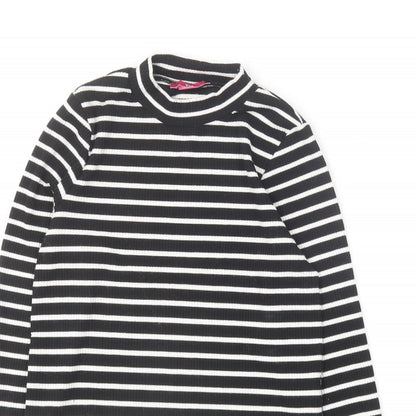 YD Girls Black Striped Viscose Basic T-Shirt Size 12-13 Years Round Neck